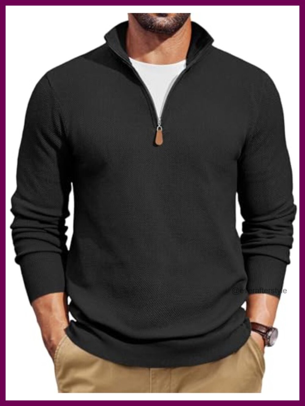 Men's Quarter Zip Mock Neck Knit Pullover Sweater Regular Fit Long Sleeve